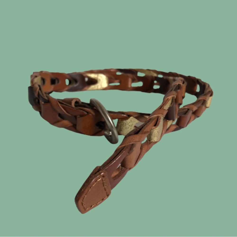 Fossil leather-look chain link belt brown gold size M